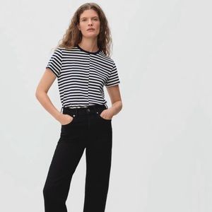 Everlane Organic Cotton Box-Cut Tee, Striped Navy & White, Split/Seam Fr…